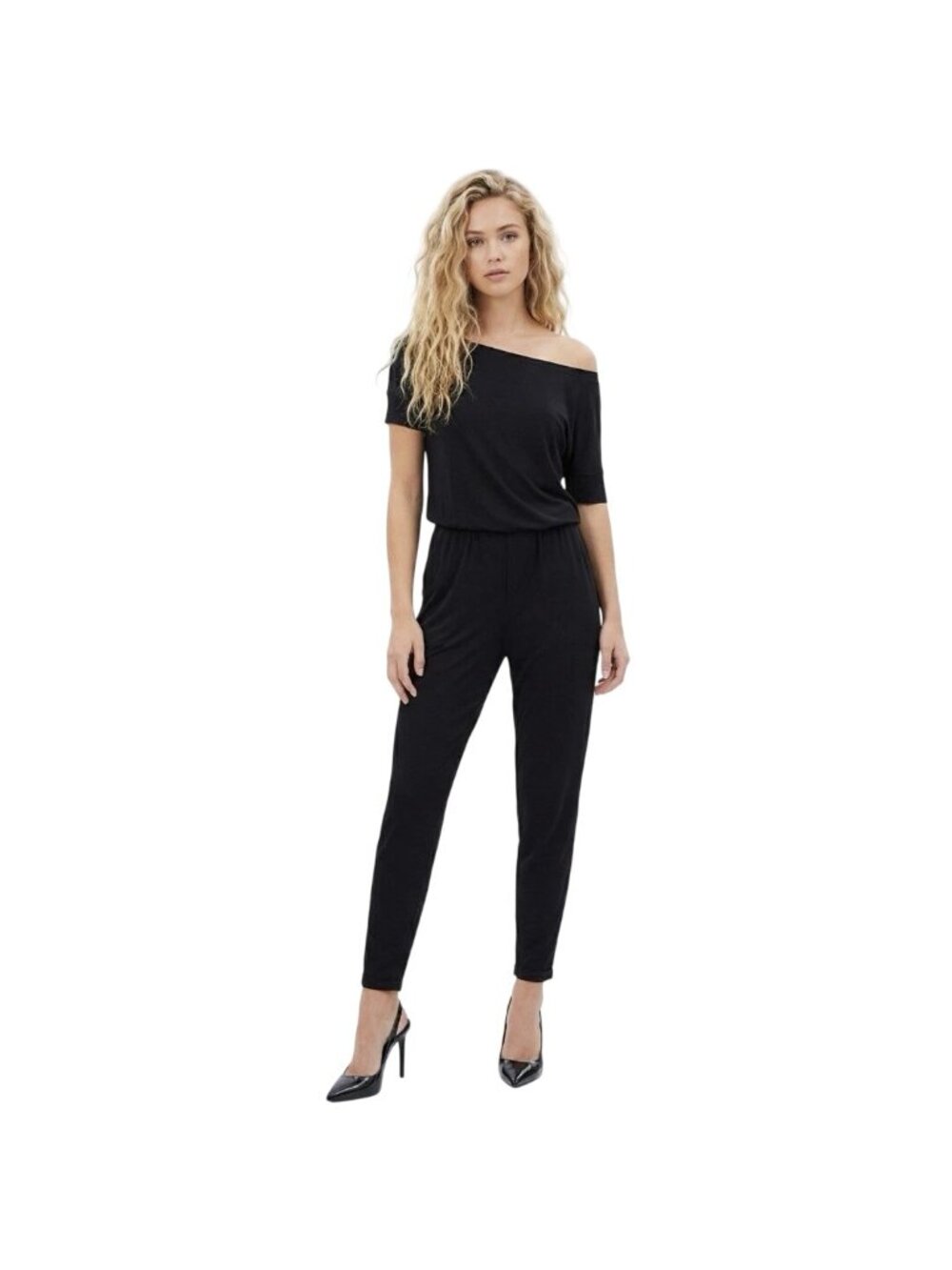 Michael Stars Jumpsuit Small Short Sleeve Elastic Waist Joggers Black Minimalist
